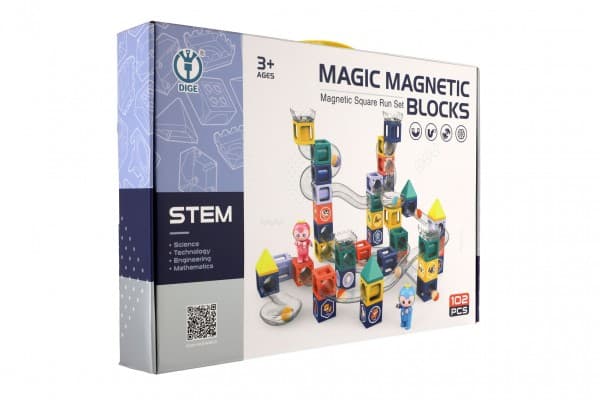 Magnetická stavebnice 102 ks – dráha pro kuličky s figurkami - náhled 2