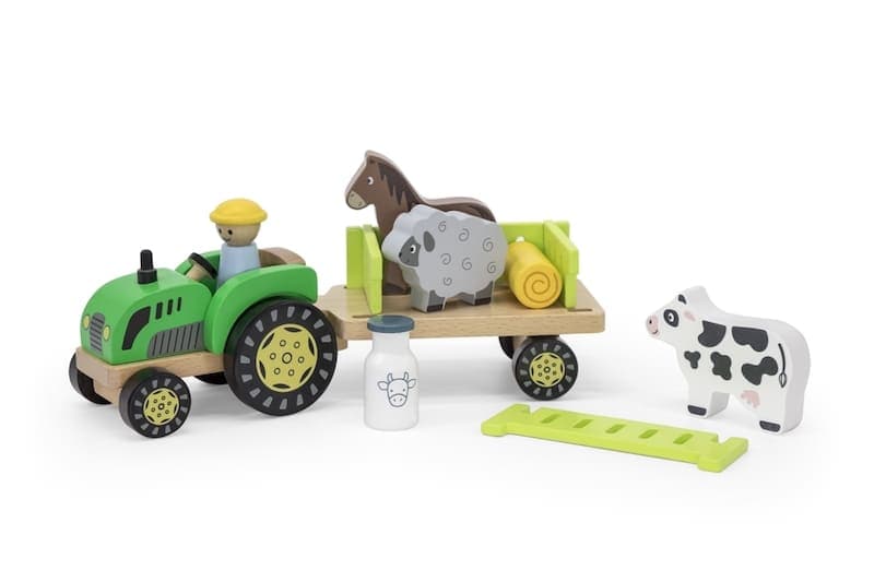 Dřevěný traktor se zvířátky Viga