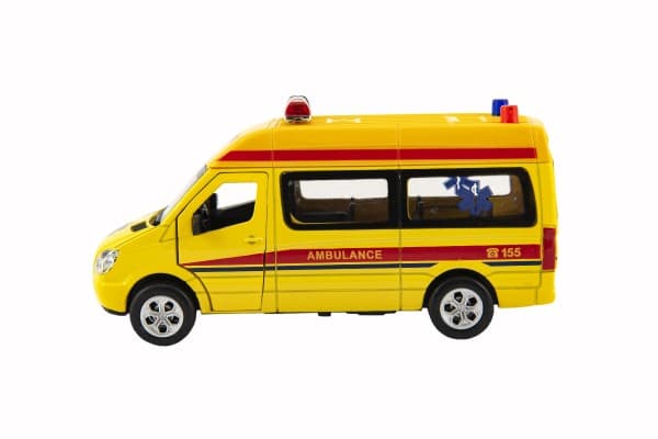 Auto ambulance na baterie se světlem se zvukem na zpětné natažení - náhled 3