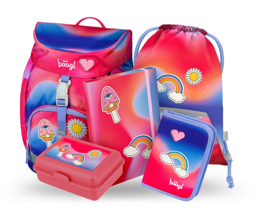 BAAGL 5 SET Airy Duha červený: batoh, penál, sáček, desky, box - náhled 1