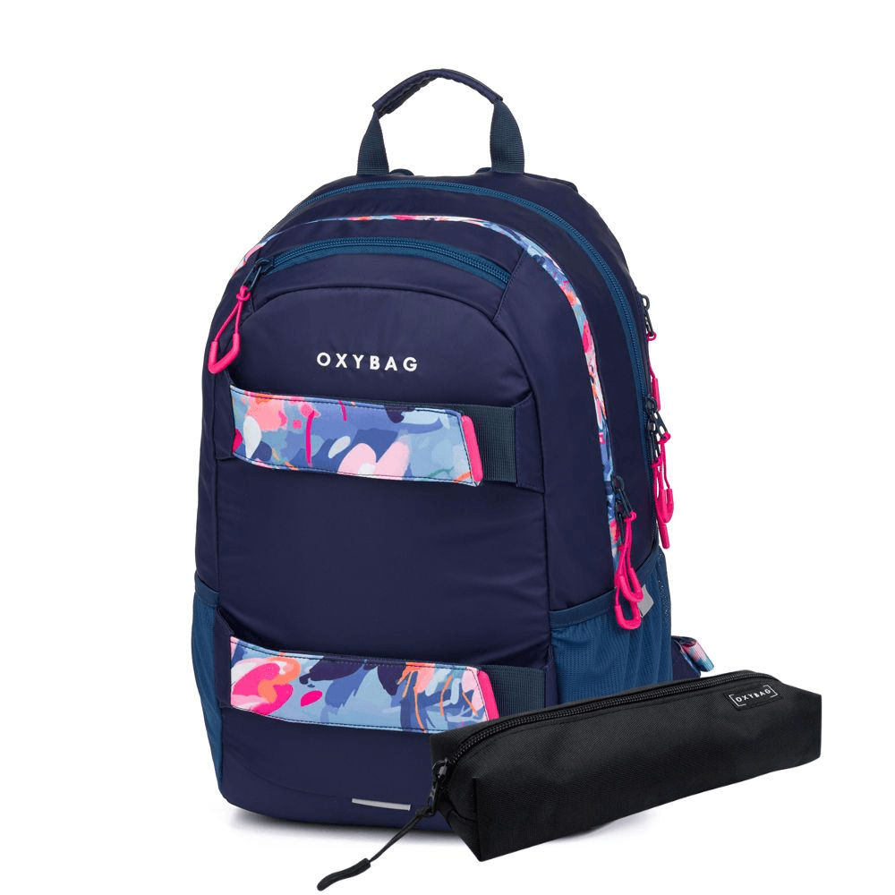 Studentský batoh + etue OXY Sport Flowers Blue - náhled 1