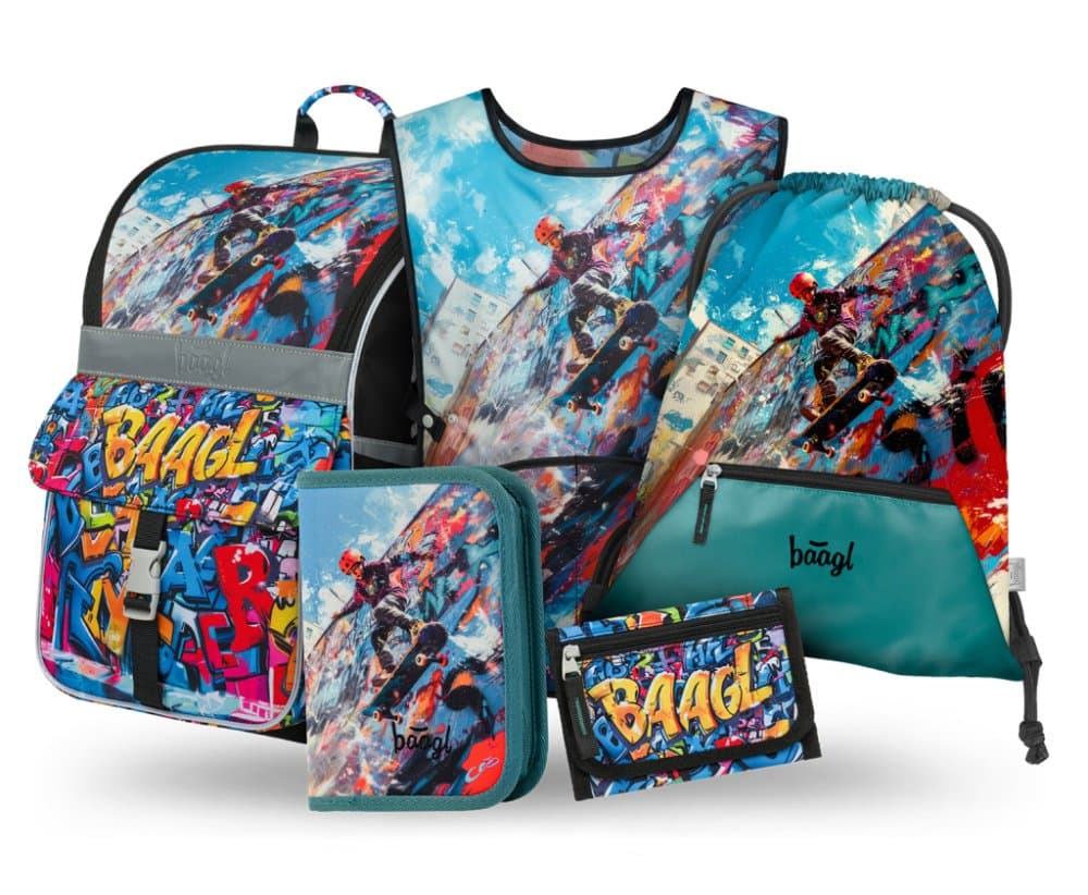 BAAGL SET 5 Zippy Skatepark: aktovka, penál, sáček, zástěra, peněženka - náhled 1