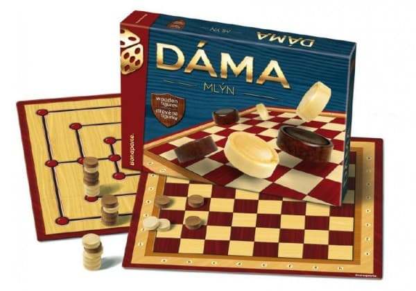 Dáma + mlýn společenská hra s dřevěnými kameny - náhled 2