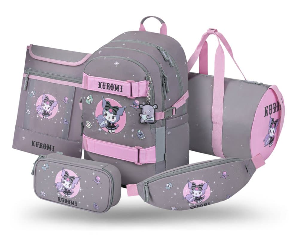 BAAGL SET 5 Skate Kuromi Grey: batoh, penál, sportovní taška, ledvinka, obal na notebook GRS