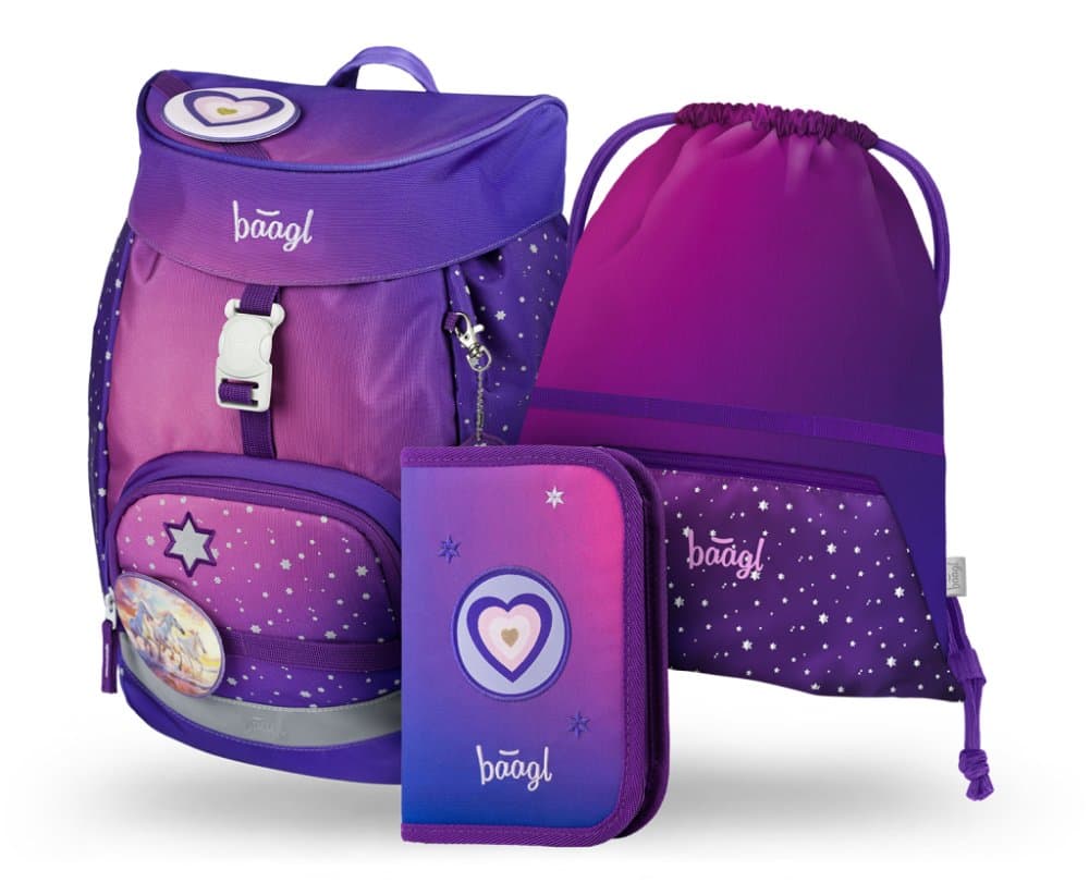 BAAGL SET 3 AIRY Koně srdce: batoh, penál, sáček