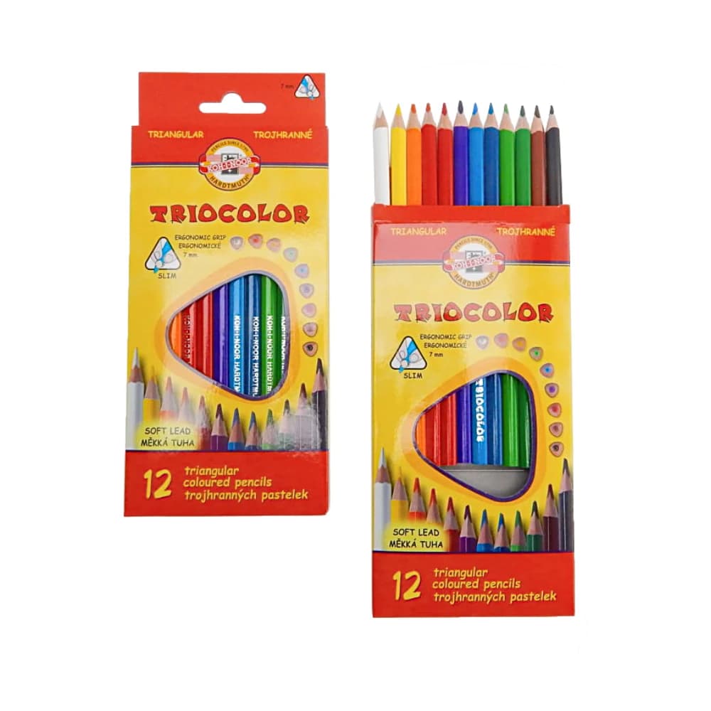 Koh-i-Noor pastelky 12 ks – trojhranné slabé, ergonomické