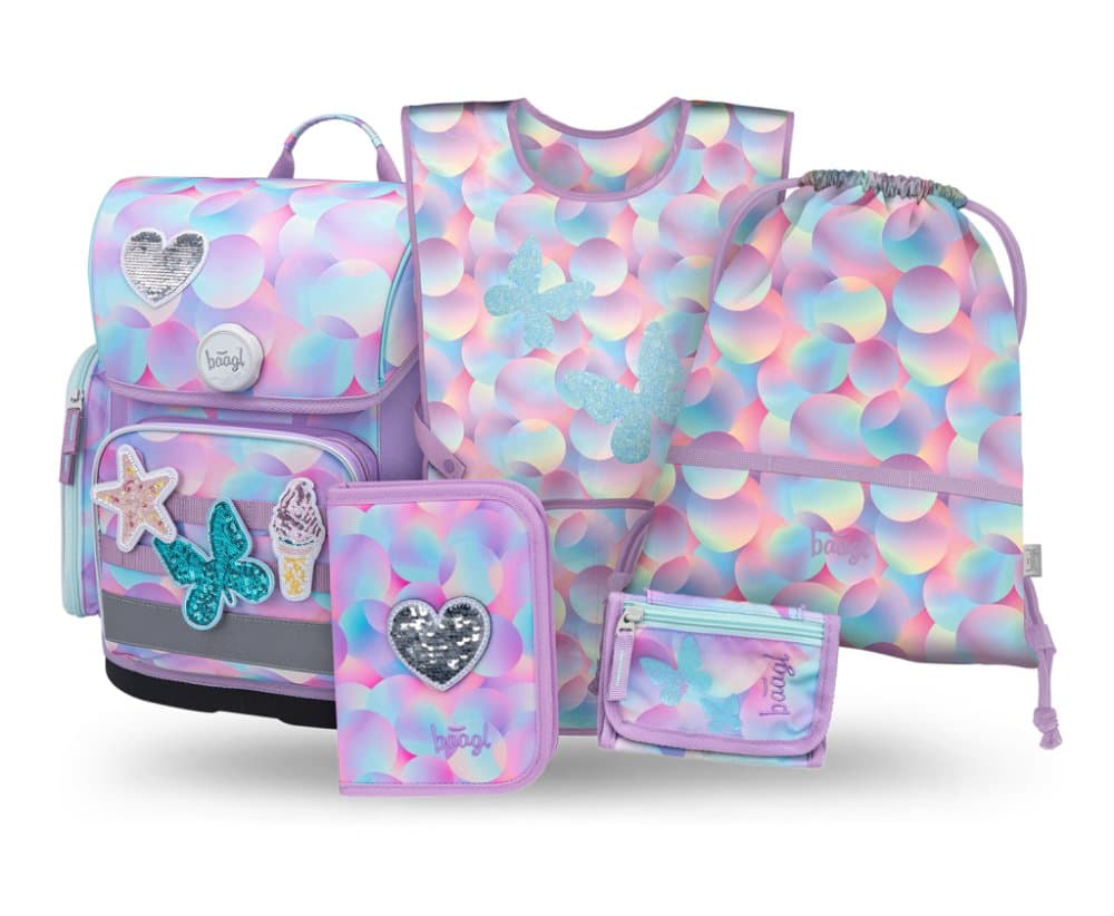 BAAGL SET 5 Ergo Candy: aktovka, penál, sáček, zástěra, peněženka