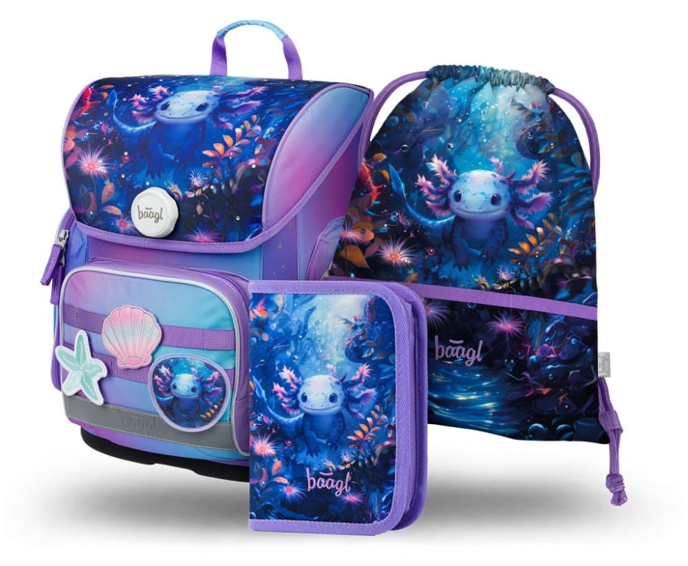 BAAGL SET 3 Ergo Axolotl: aktovka, penál, sáček