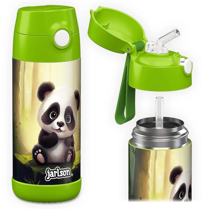 Dětská nerezová termoláhev s brčkem JARLSON CHARLI Panda 350 ml