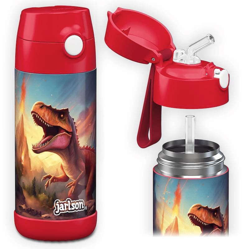 Dětská nerezová termoláhev s brčkem JARLSON CHARLI Dinosaurus II 350 ml