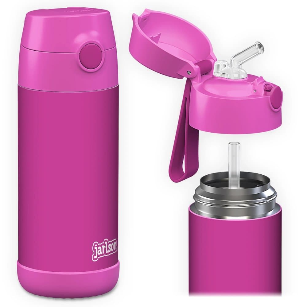 Dětská nerezová termoláhev s brčkem JARLSON CHARLI Magenta 350 ml