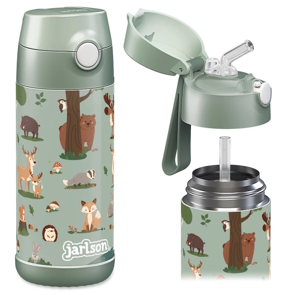 Dětská nerezová termoláhev s brčkem JARLSON CHARLI Lesní zvířátka 350 ml