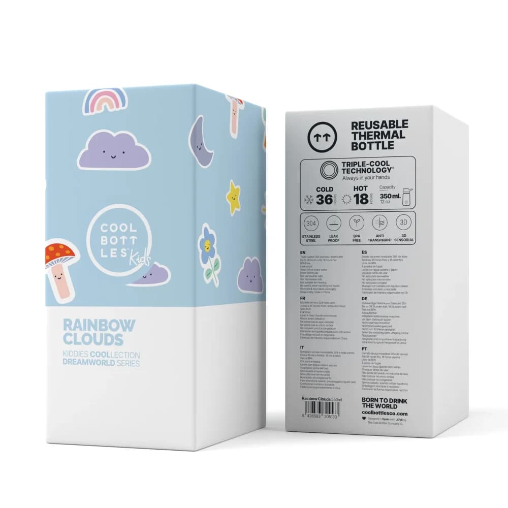 Dětská nerezová termoláhev COOL BOTTLES Kiddie Rainbow Clouds 350 ml 3D - náhled 4