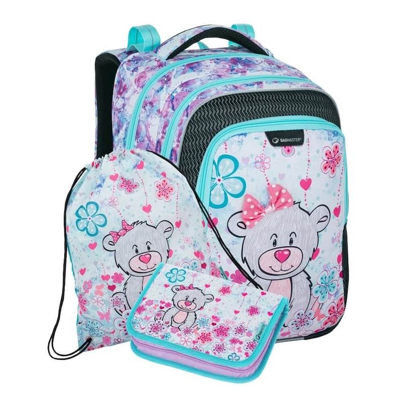 Školní batoh v setu pro prvňáčky BAGMASTER LUMI 21 C GRAY/BLUE/PINK - 3 díly