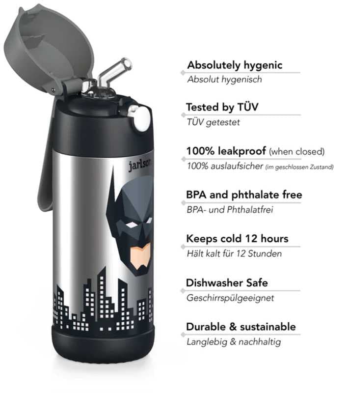 Dětská nerezová termoláhev s brčkem JARLSON CHARLI Batman 350 ml - náhled 3