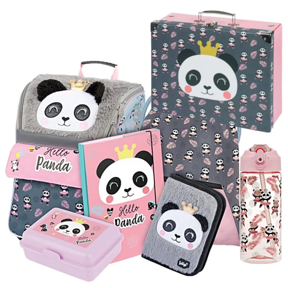 Školní aktovka v setu pro prvňáčky Baagl Zippy Panda - 7 dílů