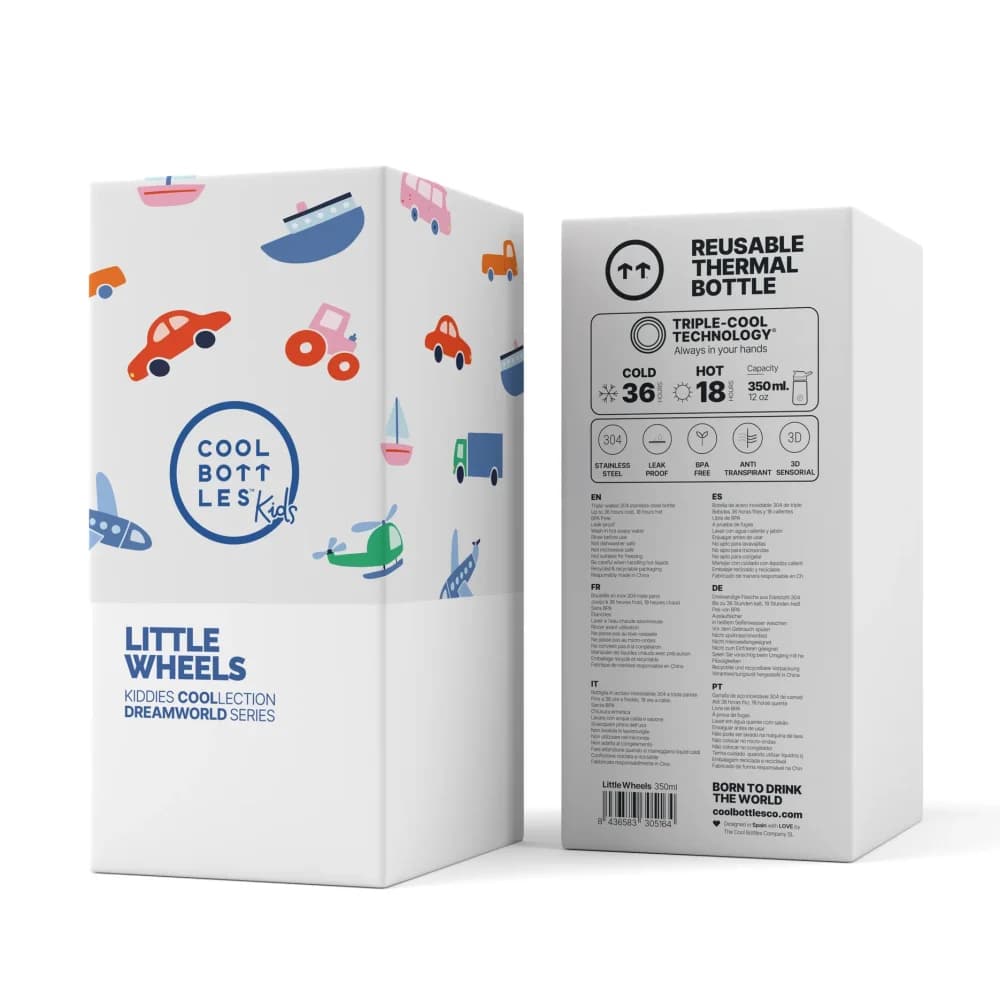 Dětská nerezová termoláhev COOL BOTTLES Kiddie Little Wheels 350 ml 3D - náhled 2