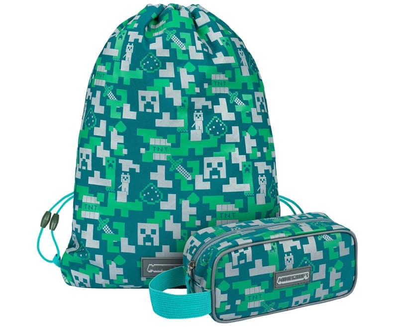 Školní set penál a sáček Baagl Minecraft Silver Creeper - 2 díly