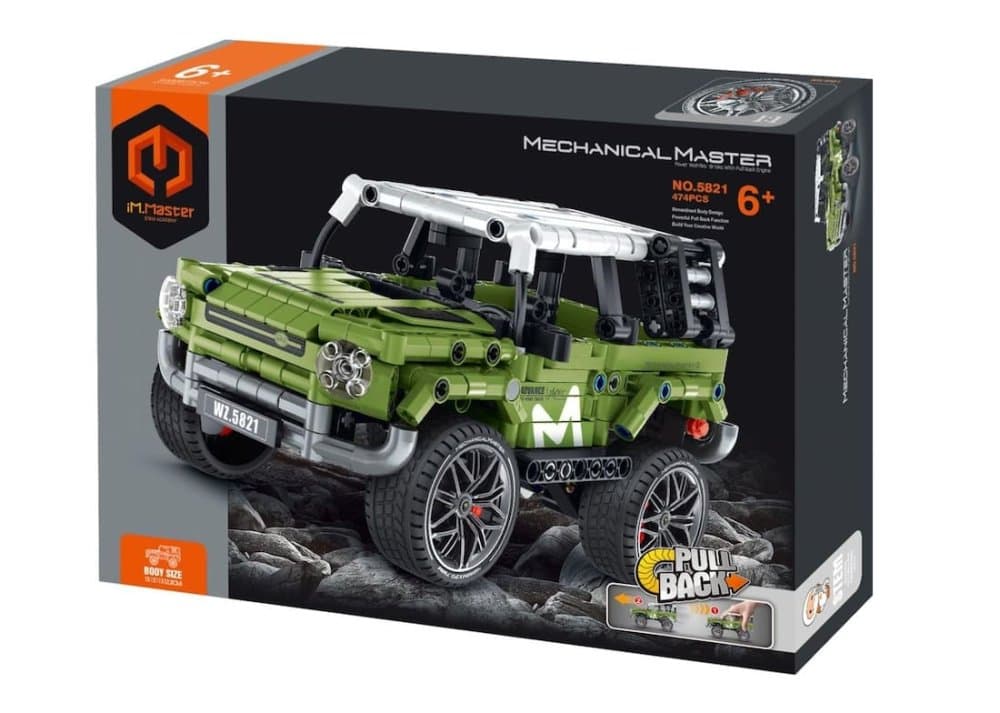 Stavebnice iM.MASTER terénní auto plast 474 dílků na zpětné natažení