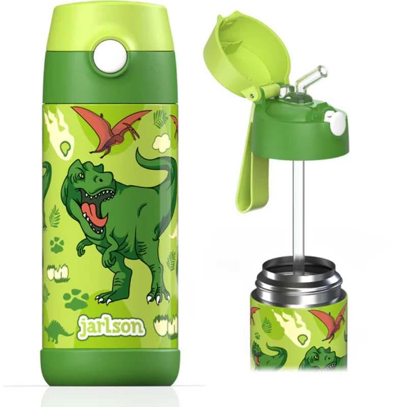 Dětská nerezová termoláhev s brčkem JARLSON CHARLI Dinosaurus 350 ml