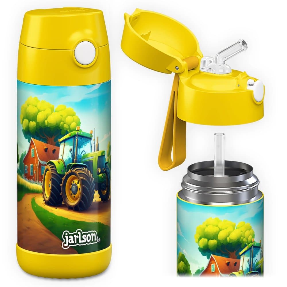 Dětská nerezová termoláhev s brčkem JARLSON CHARLI Traktor 350 ml